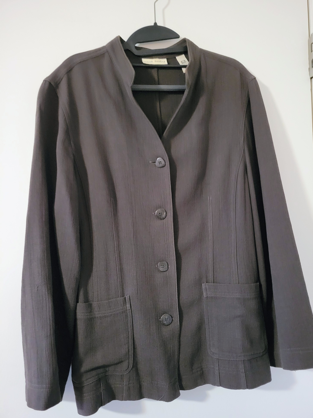 Marsh Landing Stand Collar Gray Button-Front Women's Cotton Jacket, Size L
